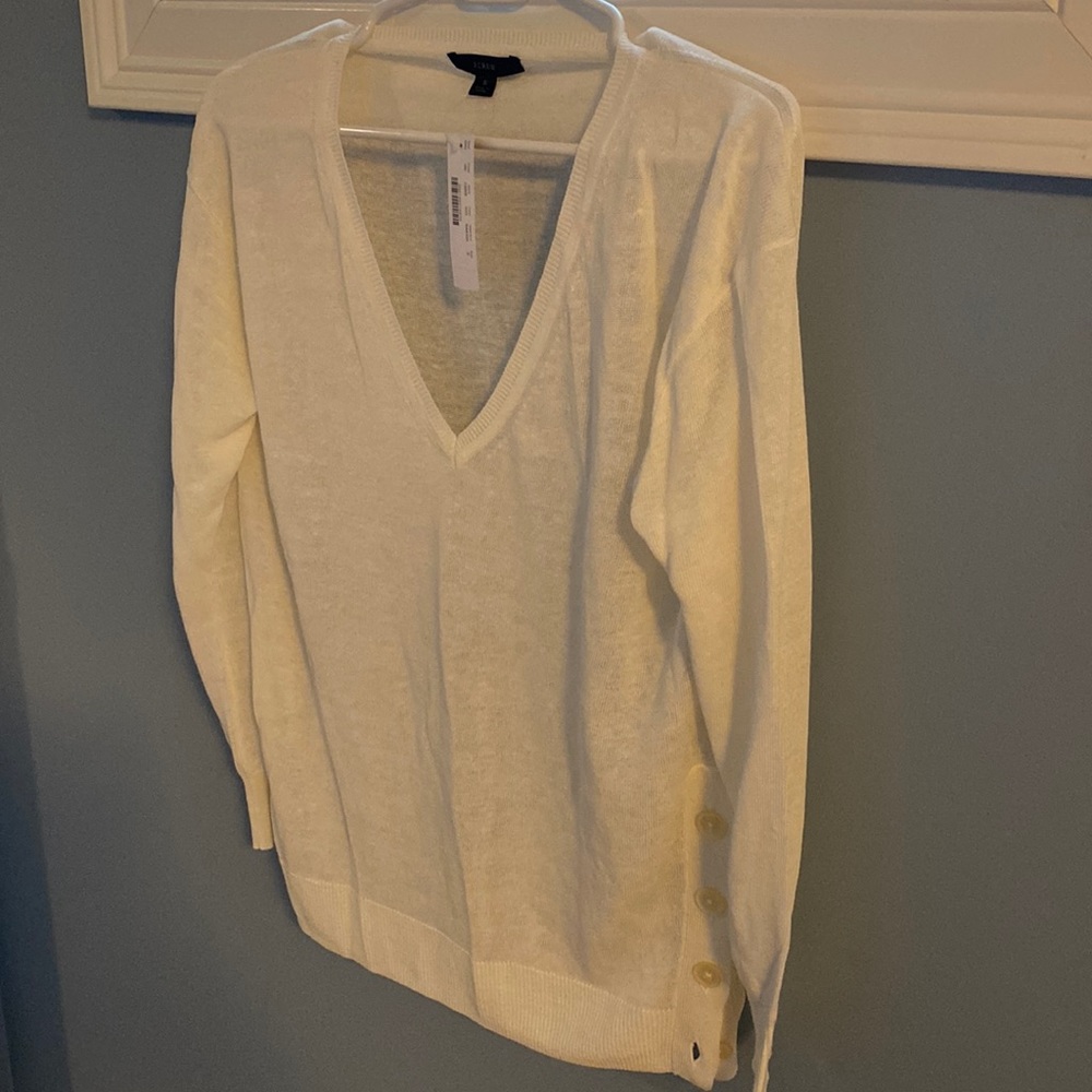 J. Crew Ivory V-Neck Sweater with Button Accents